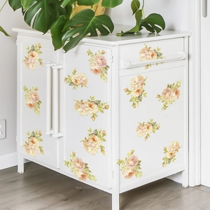 Hand Painted Pink Rose Floral Wall Decals With Gold Stamping Waterproof PVC DIY Flower Stickers For Living Room Bedroom Bathroom Decor