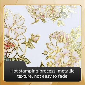 Detail of floral wall sticker featuring gold foil edges and pink blooming petals