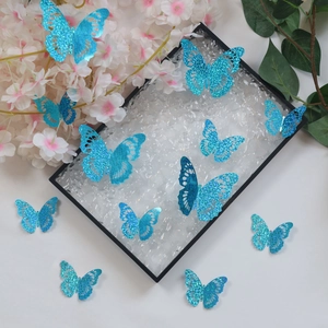 3D hollow glitter blue butterfly wall stickers for home decor and wedding party accents