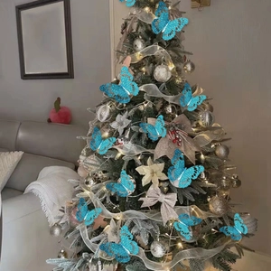 3D hollow blue glitter butterfly wall stickers for living room and bedroom decor