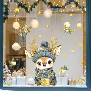 Sticker de fenêtre renne de Noël avec bonnet bleu pour décoration festive de maison