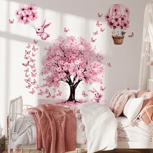 Wandsticker mit rosa Baum und Hasen für eine traumhafte Kinderzimmer-Dekoration