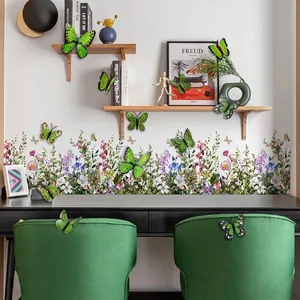 3D Schmetterling Wandaufkleber PVC Wasserdicht Floral Grüne Blätter Selbstklebend Wanddeko Für Kinderzimmer Schlafzimmer