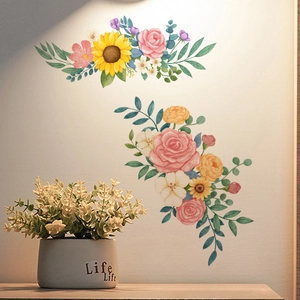 Adesivi murali girasoli e rose dipinti a mano per decorazione murale della camera