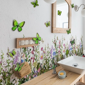 Selbstklebende 3D-Schmetterling-Wandaufkleber mit grünem Blumendesign für die Raumdekoration