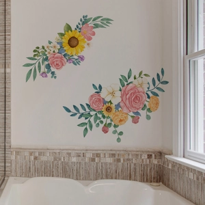 Adesivi murali con girasoli e rose dipinti a mano per decorazione della casa in bagno
