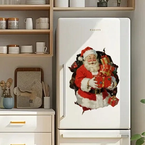 3D Santa Claus wall sticker with red gift boxes for Christmas holiday home decoration