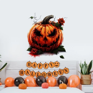 Αυτοκόλλητο τοίχου κολοκύθα Halloween με τριαντάφυλλα για διακόσμηση και ατμόσφαιρα πάρτι