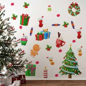 Christmas wall decals set featuring DIY gingerbread man and tree for holiday home decoration