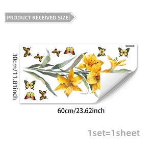 Self-adhesive wall sticker with yellow lilies and butterflies measuring 30x60cm for decor