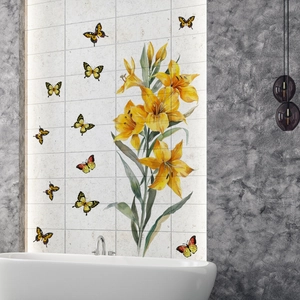 Self-adhesive yellow lily and butterfly wall stickers for modern bathroom wall decor