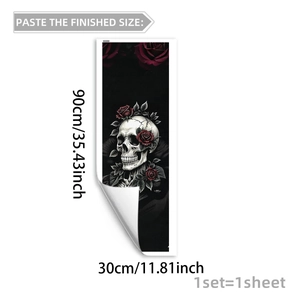 Gothic skull and red roses wall decal set for creative home holiday decoration