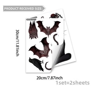 Halloween wall stickers set with black bats and spiders for festive home decoration