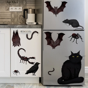 Halloween Wall Stickers PVC Self Adhesive Hand Painted Animal Black Cat Bat Spider Decals Home Festive Decoration Living Room