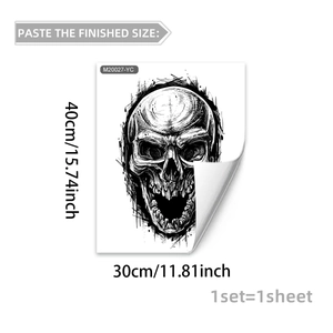Hand-drawn skull wall sticker for Halloween decor, black vinyl decal 30x40cm