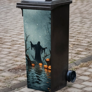 Αυτοκόλλητο Halloween κολοκύθα και χάρος αδιάβροχο για διακόσμηση κάδου απορριμάτων