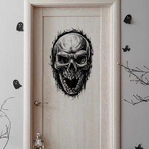 Evil Skull Wall Sticker Gothic Hand Drawn Sketch PVC Self Adhesive Halloween Decoration Waterproof Home Decor Decal