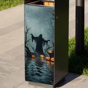 Halloween αυτοκόλλητο τοίχου με χάρο και κολοκύθες σε μεταλλικό κάδο για διακόσμηση