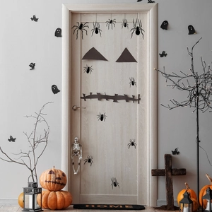 Halloween monster face door stickers with spiders and ghosts for holiday home decoration
