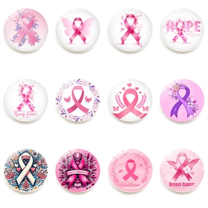 Mois de la Sensibilisation au Cancer du Sein Ruban Rose Aimants de Réfrigérateur Rond Verre Aimants Décoratifs pour Maison Cuisine Bureau