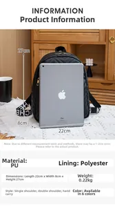Quilted backpack dimensions 22x8x27cm showing compact size and multi-way carry