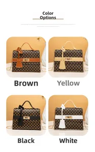 Detail view of four-color retro crossbody bags with metallic locks and chain straps