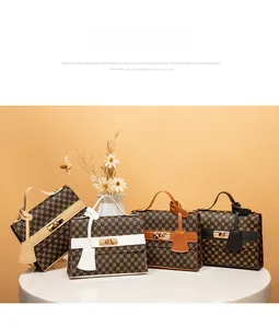 Detailed display of four mini crossbody bags with retro floral patterns in various colors