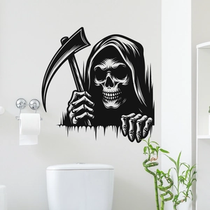 Grim Reaper With Scythe Wall Sticker PVC Self Adhesive Halloween Gothic Home Decor Decal
