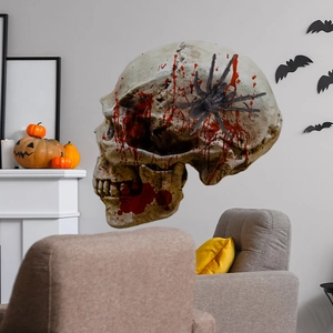 Sticker mural Halloween avec crâne sanglant et araignée pour décoration de salon