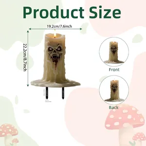 Halloween candle face flat garden stake decoration with specific dimensions and details