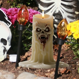 Halloween LED candle light with skull relief for garden lawn and outdoor patio decoration