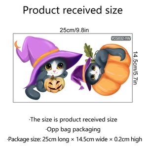 Adesivi murali luminosi di Halloween con gatti e zucche con misure dettagliate
