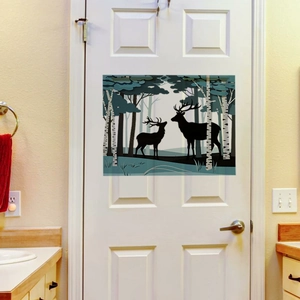 Adesivo murale artistico con ombre di alci e alberi della foresta per decorazione