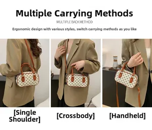 Three-way carry style of a retro Boston bag shown in shoulder, crossbody, and handbag modes