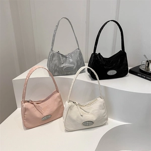 Chic ruched underarm shoulder bags in silver, black, pink and beige with metal logos
