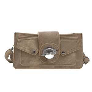 Vintage khaki washed denim crossbody bag with silver buckles and utility pockets