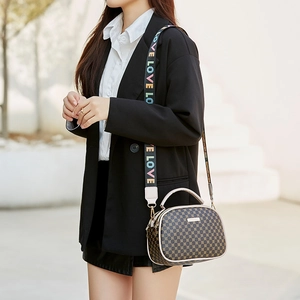Classic dark brown printed shell bag with LOVE wide strap for women crossbody carry