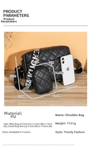 Détails du sac à bandoulière vintage en PU noir matelassé avec sangle à imprimé lettre