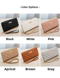 Quilted women's long wallets in six colors with wristlets and gold metal plate detail