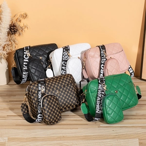 Gesteppte Rauten Umhängetasche Mit Kleiner Tasche PU Leder Breiter Webgurt Mode Lässige Messenger Handtasche Damen