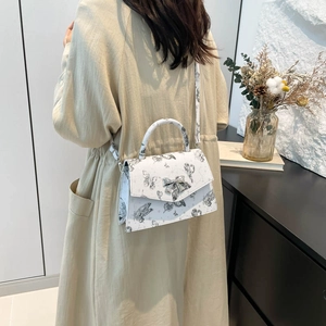 Sac bandoulière blanc chic imprimé papillons avec boucle nœud argenté et poignée femme