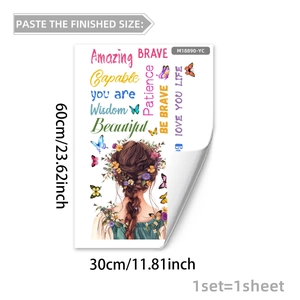 Floral girl and butterfly inspirational wall decal, self-adhesive mural for bedroom decor