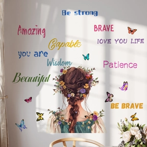Inspirational Girl With Flowers And Butterflies Wall Decal PVC Self Adhesive Wall Stickers For Bedroom Living Room Decor