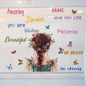 Floral girl and butterfly wall decals with inspirational quotes for bedroom decor