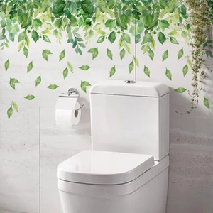 Watercolor green leaf vine wall stickers for bathroom and living room wall decoration