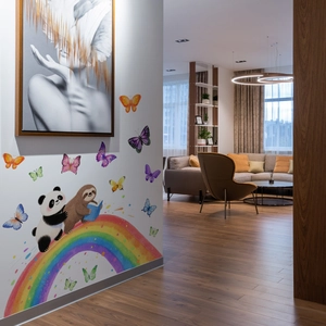 Adesivi murali dipinti a mano arcobaleno farfalla e panda per la camera dei bambini