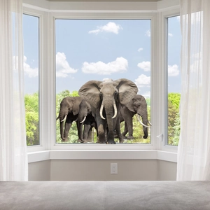 Elephant Landscape 3D Visual Window Wall Sticker PVC Waterproof Home Decor For Living Room Bedroom Glass Surface
