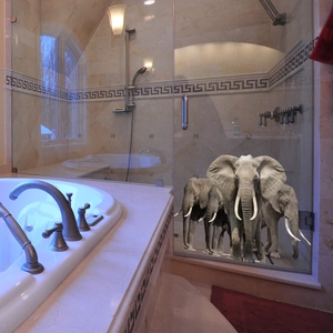 Waterproof African elephant window stickers for glass shower doors in modern bathrooms