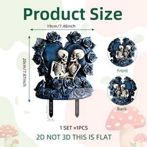 2D heart skull and black rose garden stake for creative outdoor yard decoration