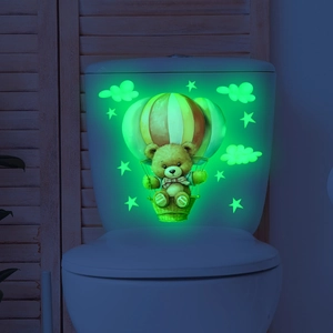Luminous Wall Stickers Glow In The Dark PVC Hot Air Balloon Bear Stars Clouds Bathroom Toilet Lid Cartoon Home Decor